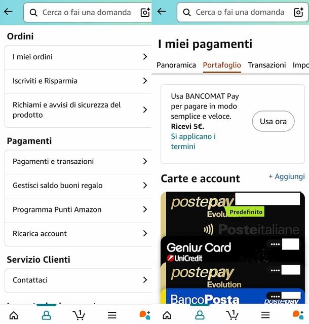 Il procedimento su come inserire la carta Postepay nell'app Amazon