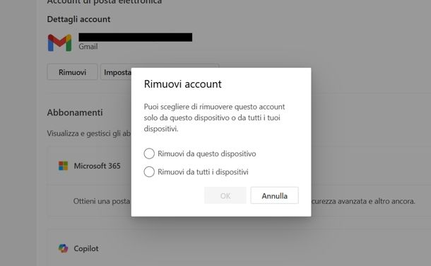 Uscire account Google Outlook new Windows