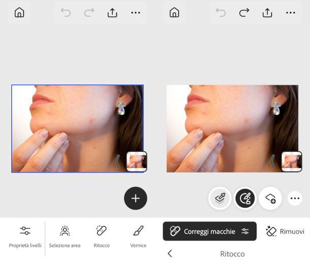 strumento di correzione su app Photoshop iOS