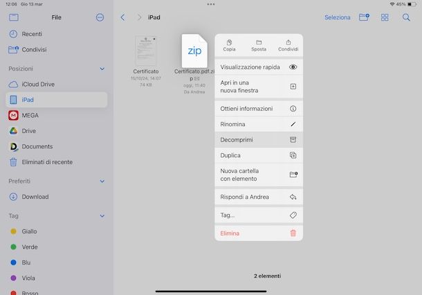 Unzippare un file con iPad
