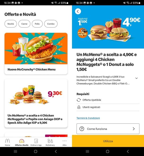 Offerte e Novità app del Mc