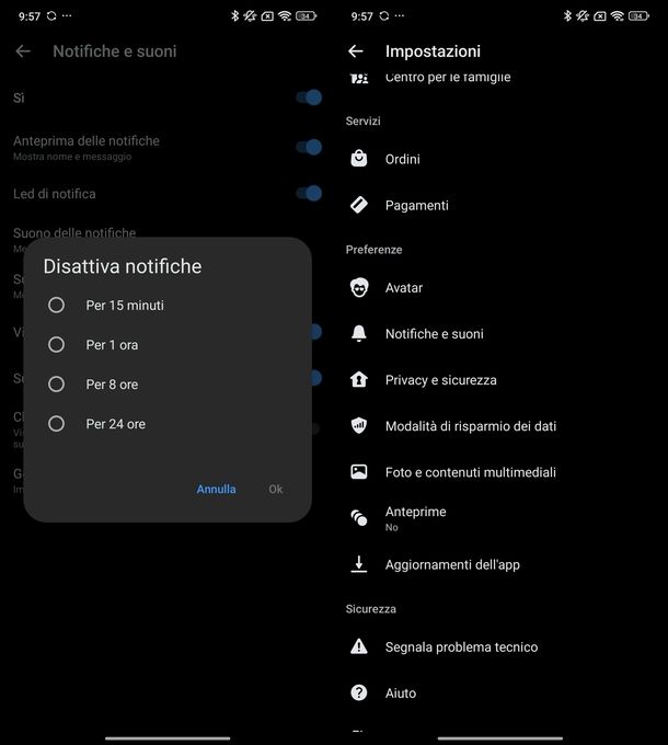 Disattivare chiamate Messenger Android