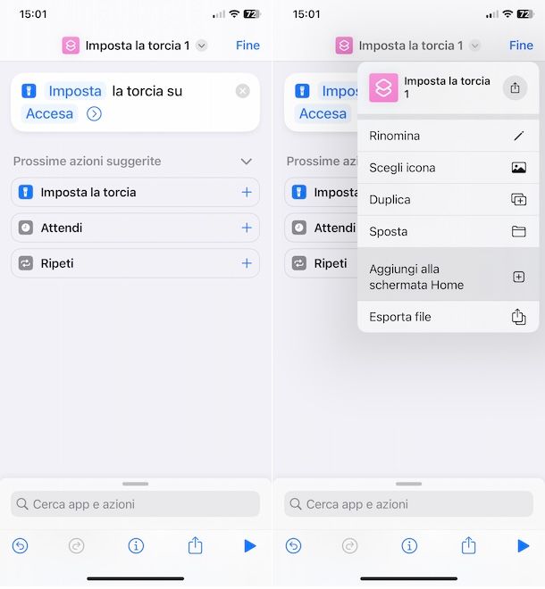 Comando per accendere la torcia su iPhone