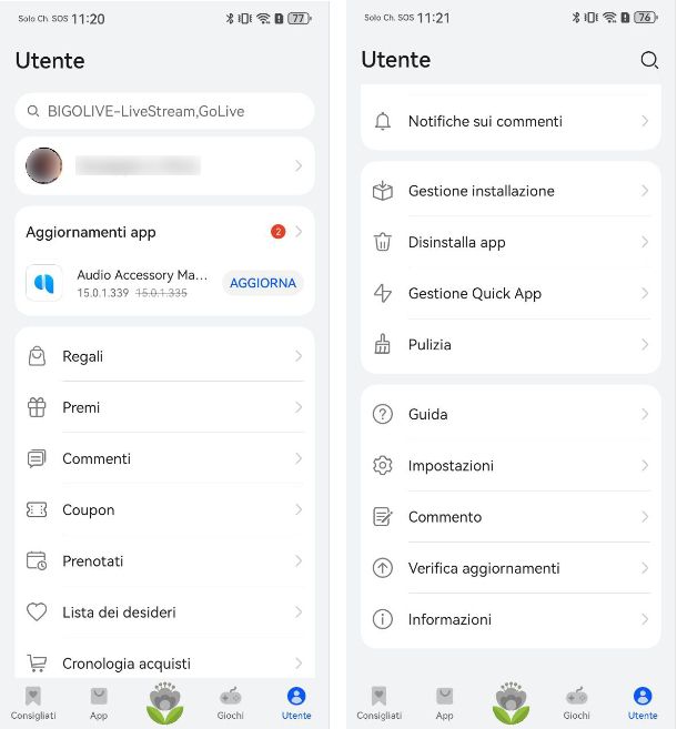 Gestire il profilo