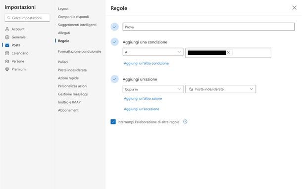 Creare regole Outlook Web