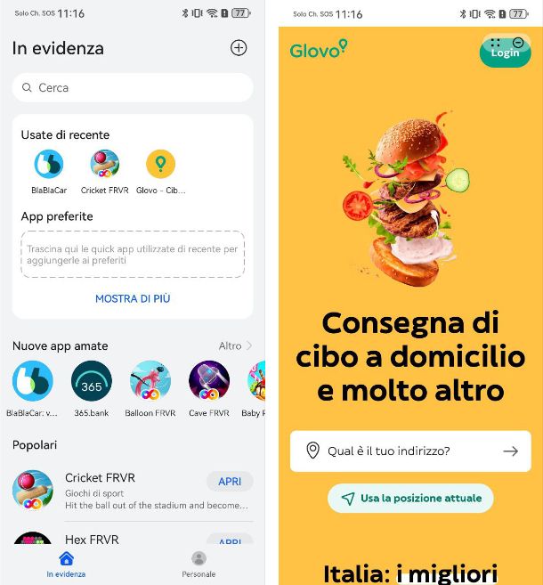 Usare le Quick App