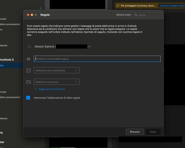 Creare regole Outlook macOS