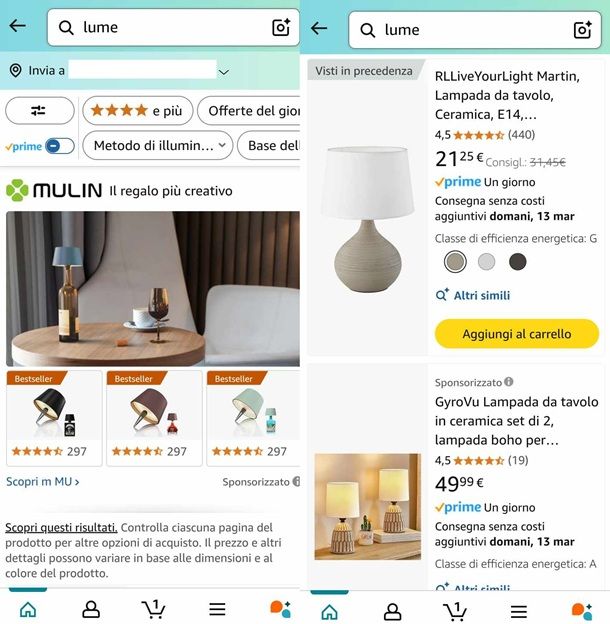 Come cercare i prodotti sull'app Amazon