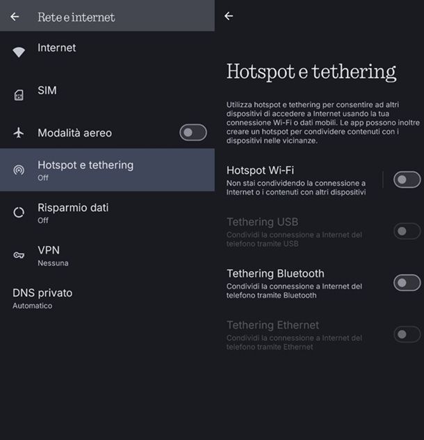 Smartphone e tablet hotspot