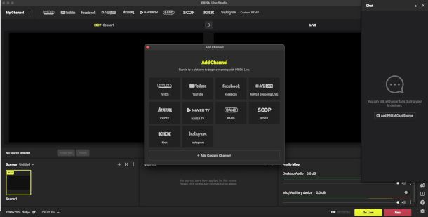 interfaccia Prism Live Studio