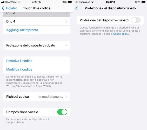 Come disattivare protezione del dispositivo rubato iPhone