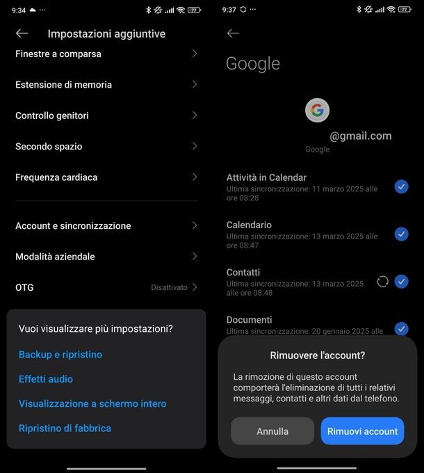 Uscire account Google Android