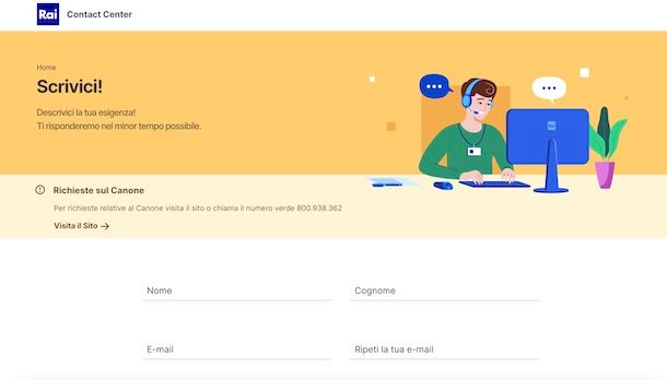 Contattare la Rai per email
