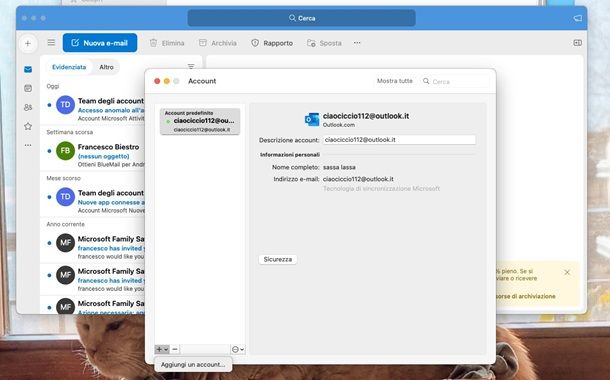 aggiungere account app outlook mac
