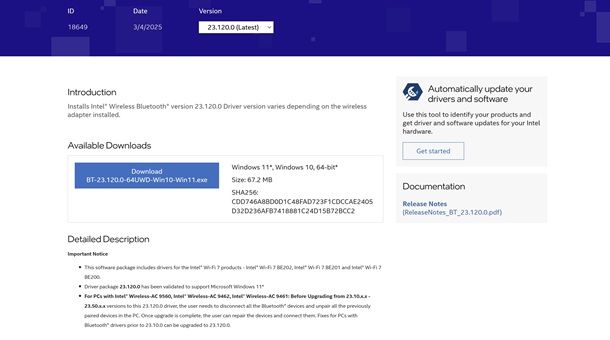intel Bluetooth driver