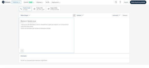 interfaccia DeepL Translate