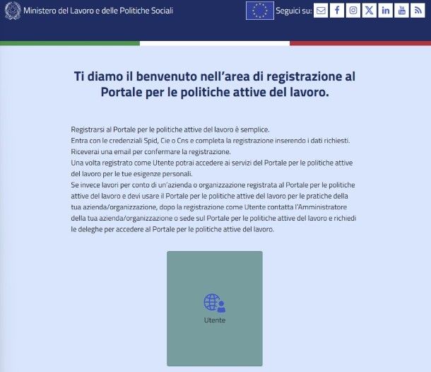 registrazione portale lavoro