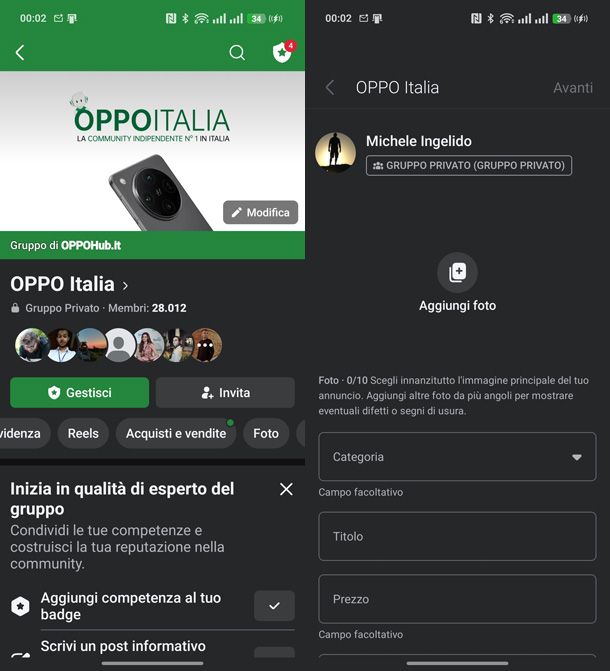 vendita gruppo Facebook