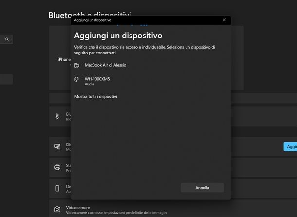 Connettere cuffie Bluetooth PC Windows