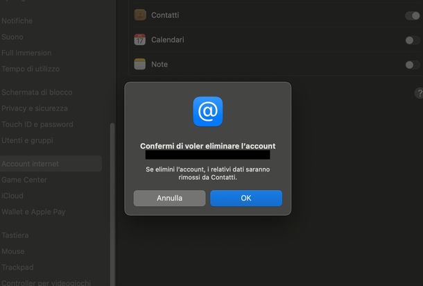 Uscire account Google impostazioni macOS