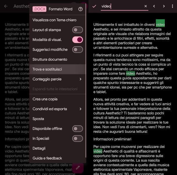 ricerca nel testo su app Google Documenti