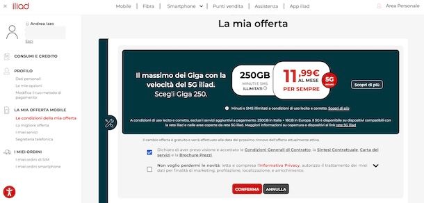 Cambiare offerta iliad da computer