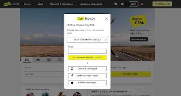 Creare account su AutoScout24