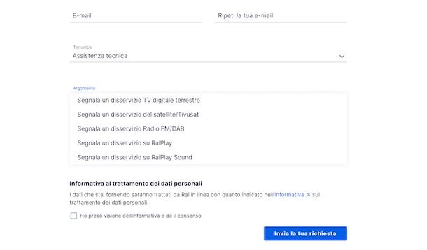 Contattare la Rai per disservizi