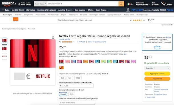 Carta regalo Netflix su Amazon