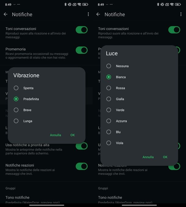 Notifiche personalizzate WhatsApp Android