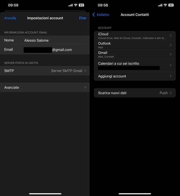 Vedere indirizzi email iOS