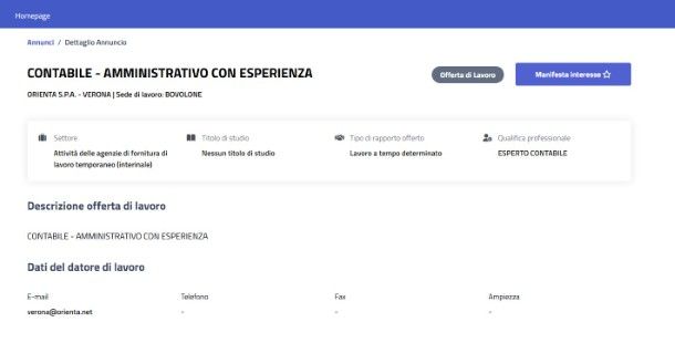 Offerta di lavoro