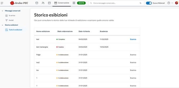Conservazione PEC di Aruba
