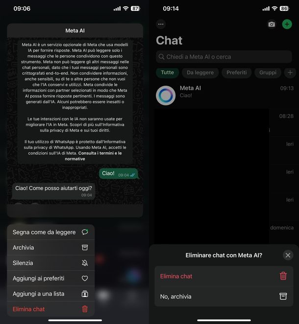 Togliere Meta AI WhatsApp iPhone