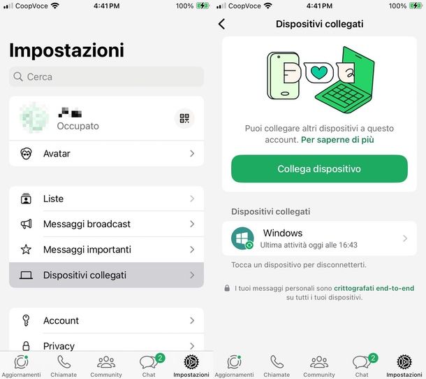dispositivi collegati WhatsApp IOS