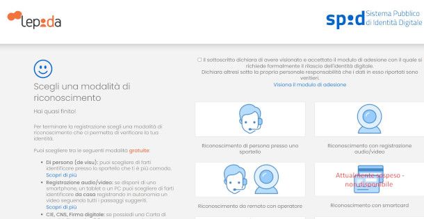 selezione modalità di riconoscimento SPID Lepida