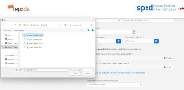 caricamento documenti SPID Lepida