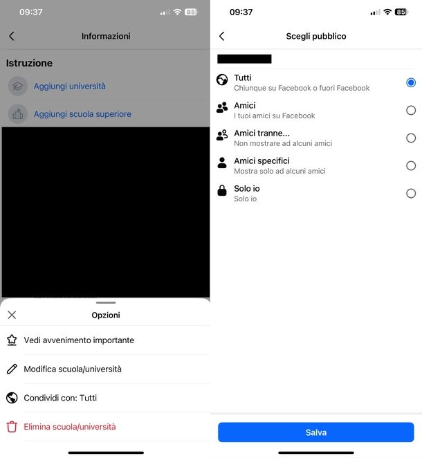Rendere privato diario Facebook Android