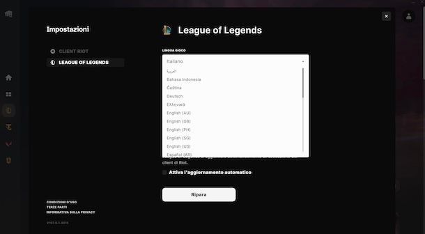 Mettere League of Legends in inglese