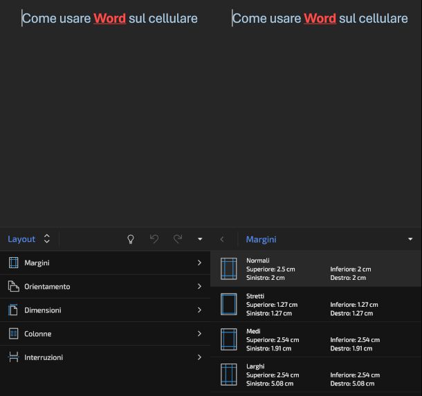 schermate Layout app Word