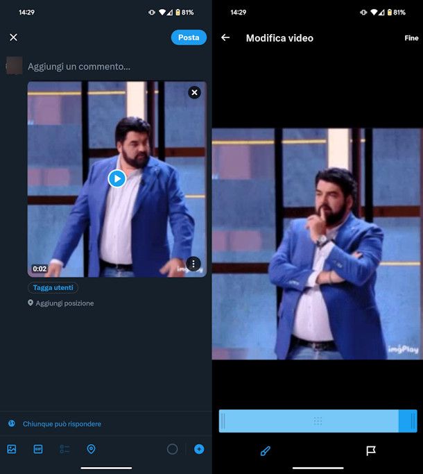 Caricare video su X da app