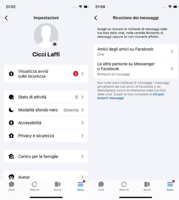 messenger bloccare messaggi
