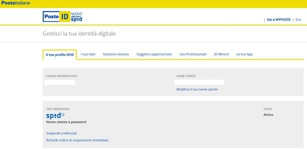 Il cruscotto della gestione dell'identità digitale di PosteID