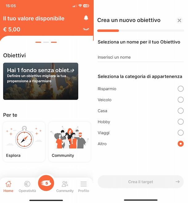 Impostare obiettivo su Gimme5