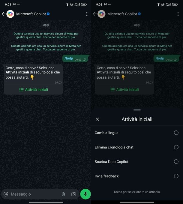 Cosa puoi fare con Copilot su WhatsApp