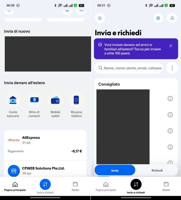 Richiedi denaro PayPal