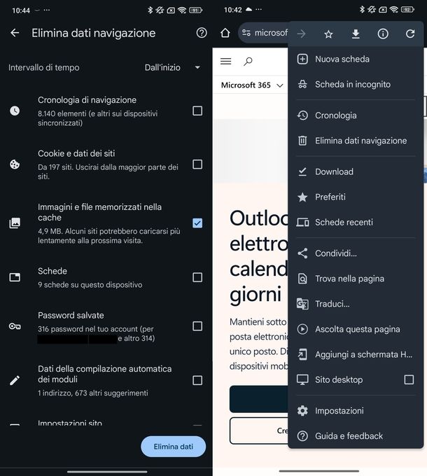 Cancellare cache Chrome Android