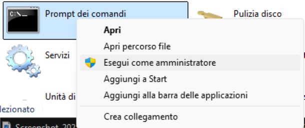 Esegui come amministratore Prompt dei comandi