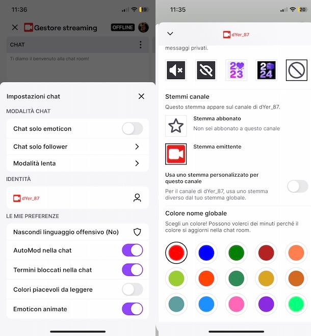 Cambiare il colore del nome su Twitch