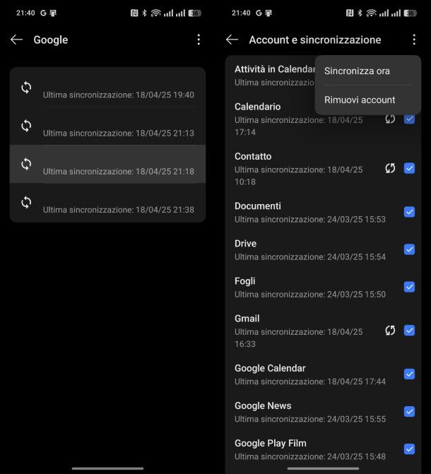 Backup e account Android